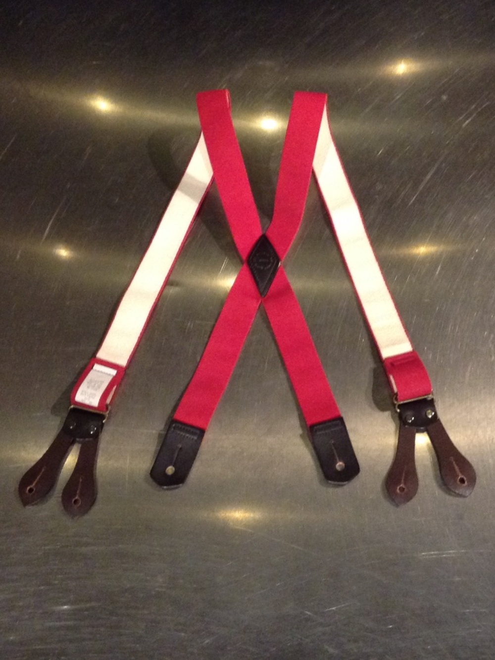 Filson Tab Suspenders Red w/ Black Leather Regular Size Adjustable Made In USA